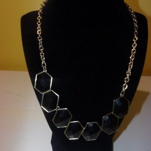 Black hexagon gold rim nicklace